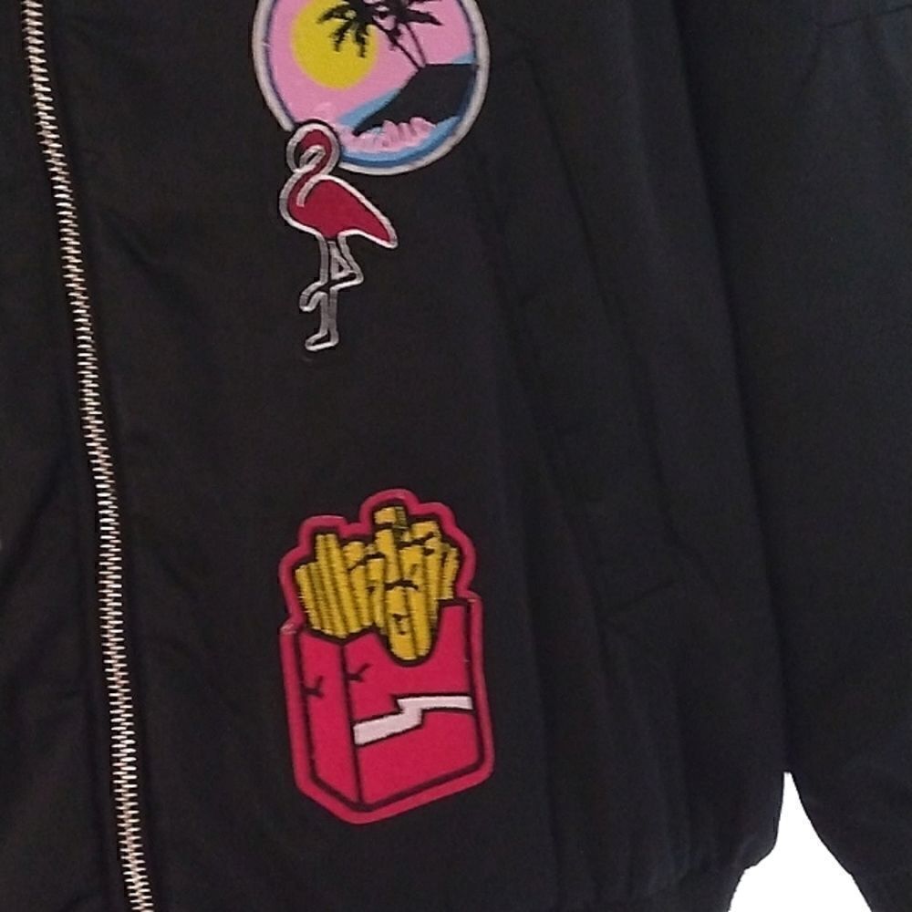Varsity Jacket Black Satin Patches size small - Picture 8 of 14